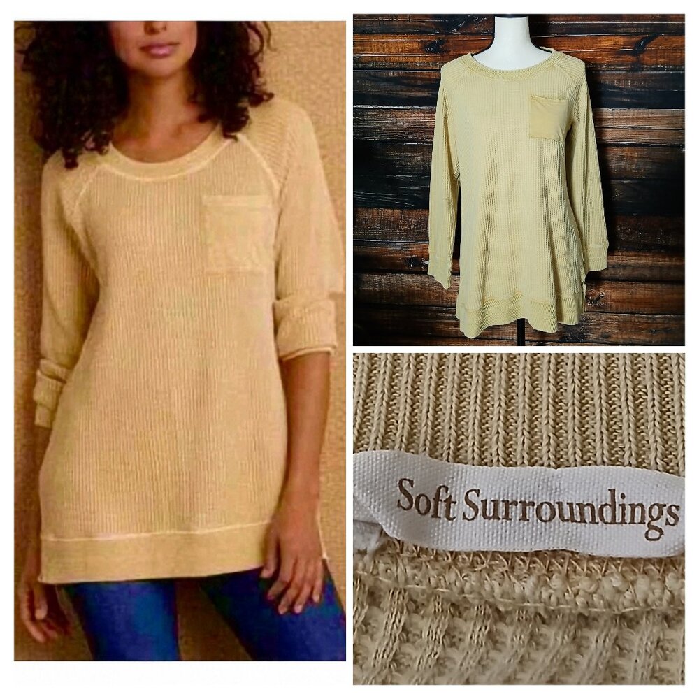 Soft Surroundings M Tunic Top Autumn Waffle Knit Thermal